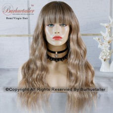  4 Wig Type Optional  Ombre Brown Root  Human Hair Wig With Bangs